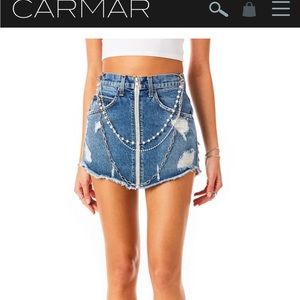 The Beatrice pearl chain denim mini skirt by CARMAR Denim size 28